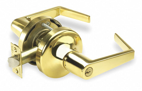 YALE AU5405LN X 605 Lever,  Mechanical,  Heavy Duty,  Not Keyed,  Bright Brass,  2 3/4 in Backset,  Cylindrical