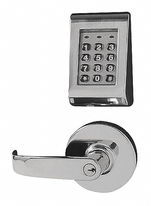 SARGENT 28-KP10G77 LL 26D Electronic Keyless Lock, 2-3/4 in Backset, Cylindrical, Satin Chrome, 1/2 in Latch Length