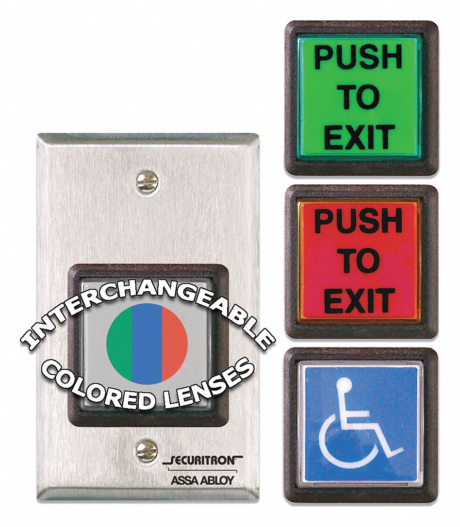 SECURITRON EEB2 Push to Exit Button,  Emergency Exit Button Push to Exit Label,  4 1/2 in Height,  2 3/4 in Width