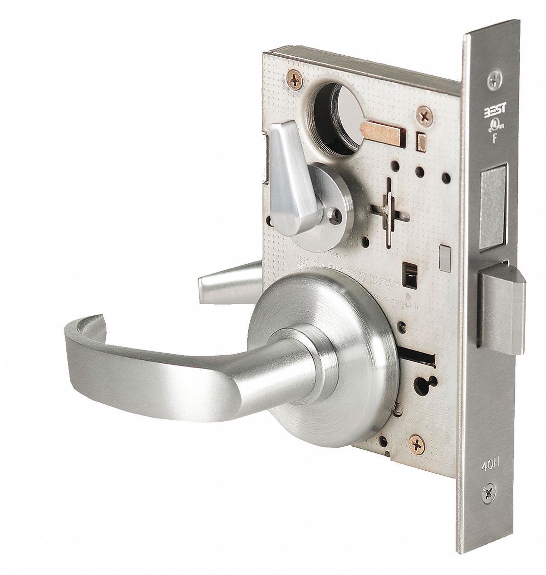 BEST 45H0L14R626 Mortise Lockset,  Mechanical,  Not Keyed,  Satin Chrome,  2 3/4 in Backset,  Mortise