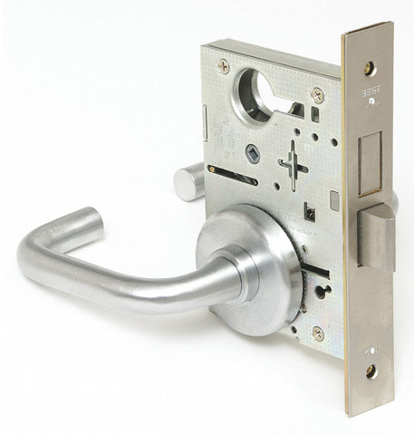 BEST 45H0L3H626 Mortise Lockset,  Mechanical,  Satin Chrome,  2 3/4 in Backset,  Mortise