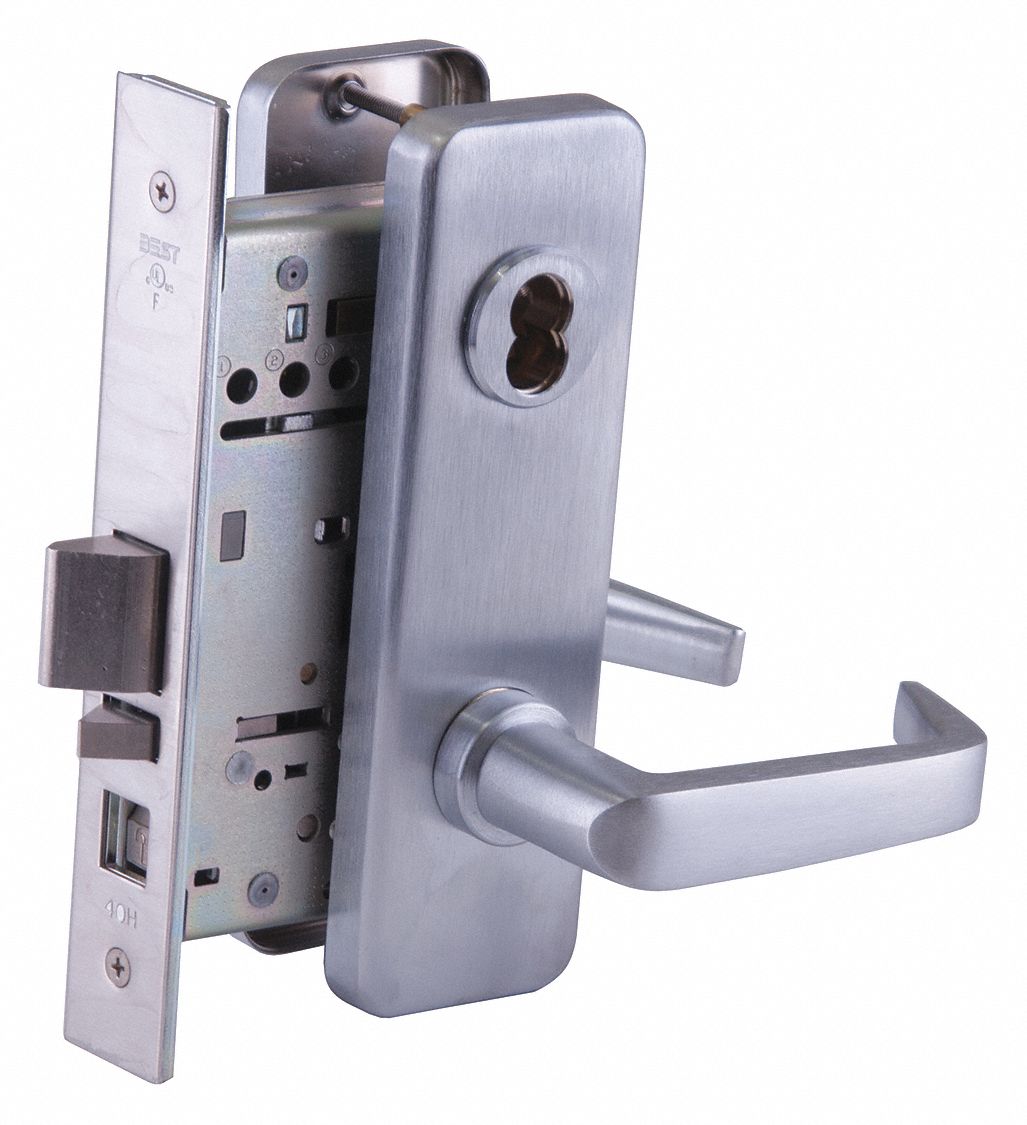 BEST 45H7A15J626 Mortise Lockset,  Mechanical,  Not Keyed,  Satin Chrome,  2 3/4 in Backset,  Mortise