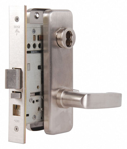 BEST 45H7A15J630 Mortise Lockset,  Mechanical,  Satin Stainless Steel,  2 3/4 in Backset,  Mortise