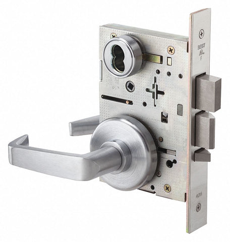 BEST 45H7T15H626 Mortise Lockset,  Mechanical,  Not Keyed,  Satin Chrome,  2 3/4 in Backset,  Mortise