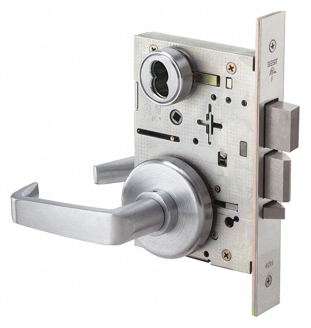 BEST 45H7HJ15H626 Mortise Lockset,  Mechanical,  Satin Chrome,  2 3/4 in Backset,  Mortise