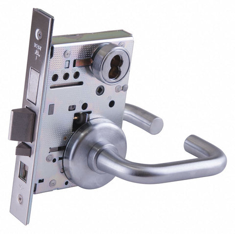 BEST 45H7AB3H626 Mortise Lockset,  Mechanical,  Satin Chrome,  2 3/4 in Backset,  Mortise