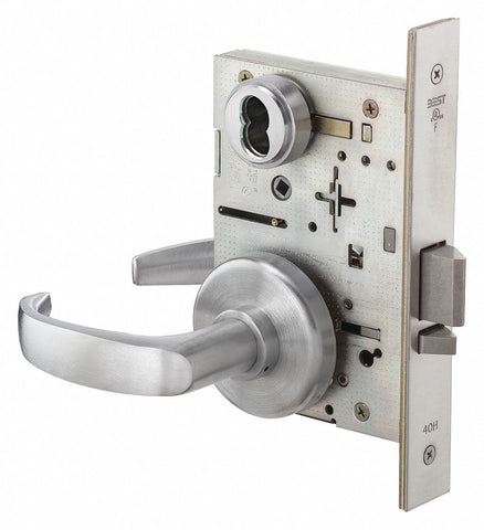 BEST 45H7R14H626 Mortise Lockset,  Mechanical,  Satin Chrome,  2 3/4 in Backset,  Mortise