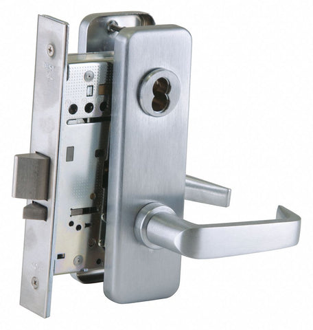 BEST 45H7AT15J626 Mortise Lockset,  Mechanical,  Satin Chrome,  2 3/4 in Backset,  Mortise