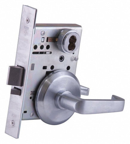 BEST 45H7D15S626 Mortise Lockset,  Mechanical,  Not Keyed,  Satin Chrome,  2 3/4 in Backset,  Mortise