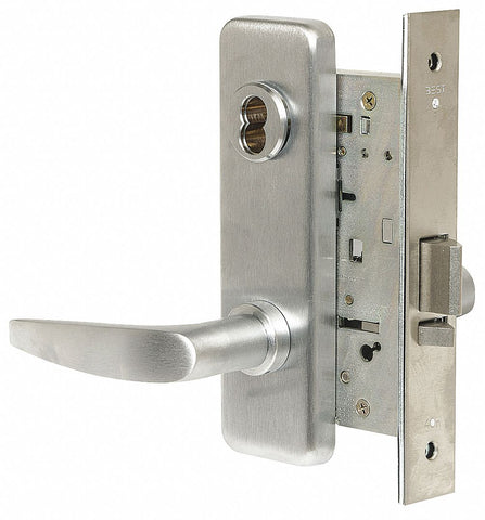 BEST 45H7D16J626 Mortise Lockset,  Mechanical,  Satin Chrome,  2 3/4 in Backset,  Mortise