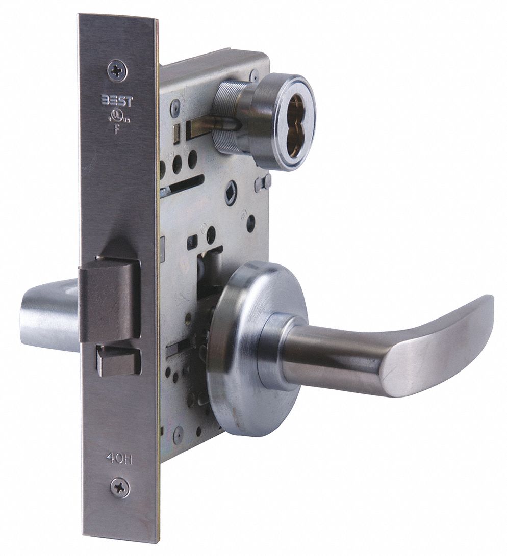 BEST 45H7INL16H626 Mortise Lockset,  Mechanical,  Satin Chrome,  2 3/4 in Backset,  Mortise