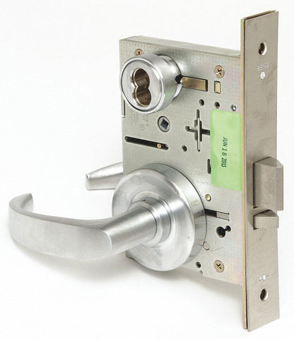 BEST 45H7R14R626 Mortise Lockset,  Mechanical,  Satin Chrome,  2 3/4 in Backset,  Mortise