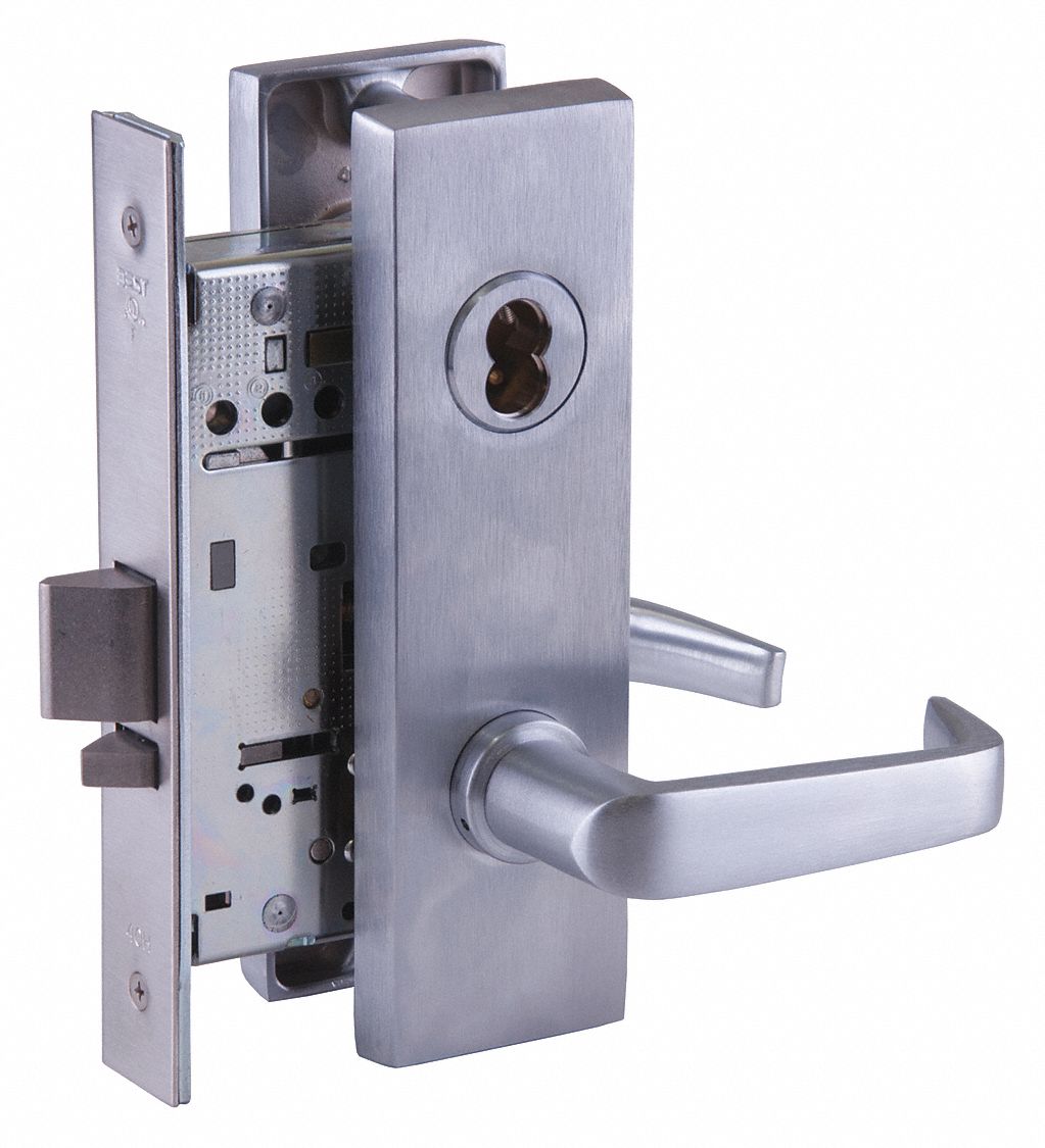 BEST 45H7R15M626 Mortise Lockset,  Mechanical,  Satin Chrome,  2 3/4 in Backset,  Mortise