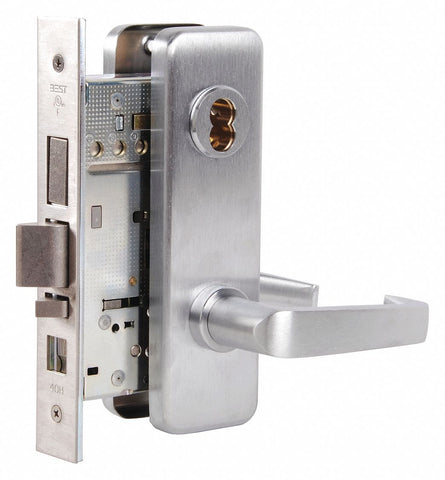 BEST 45H7TA15J626 Mortise Lockset,  Mechanical,  Not Keyed,  Satin Chrome,  2 3/4 in Backset,  Mortise