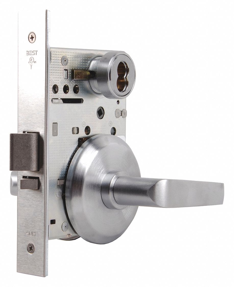 BEST 45H7UNR15S626 Mortise Lockset,  Mechanical,  Satin Chrome,  2 3/4 in Backset,  Mortise