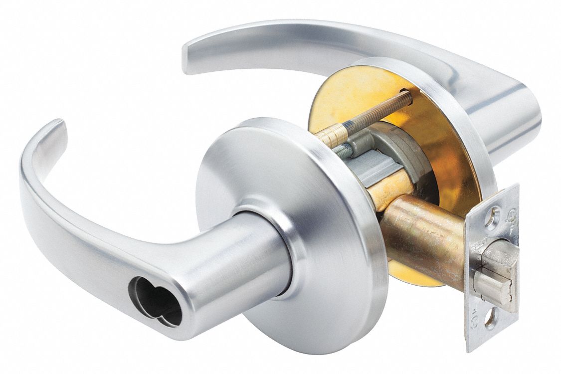 STANLEY SECURITY SOLUTIONS 9K37AB14DS3626 Lever,  Mechanical,  Extra Heavy Duty,  Not Keyed,  Satin Chrome,  2 3/4 in Backset,  Cylindrical