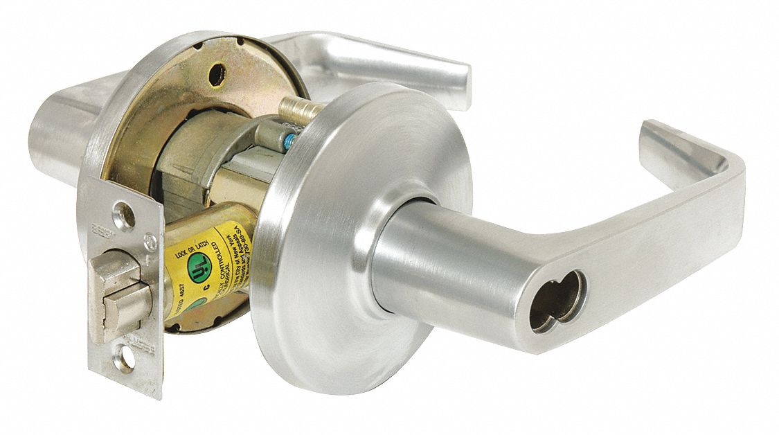 STANLEY SECURITY SOLUTIONS 9K37R15DSTK626 Lever,  Mechanical,  Extra Heavy Duty,  Not Keyed,  Satin Chrome,  2 3/4 in Backset,  Cylindrical