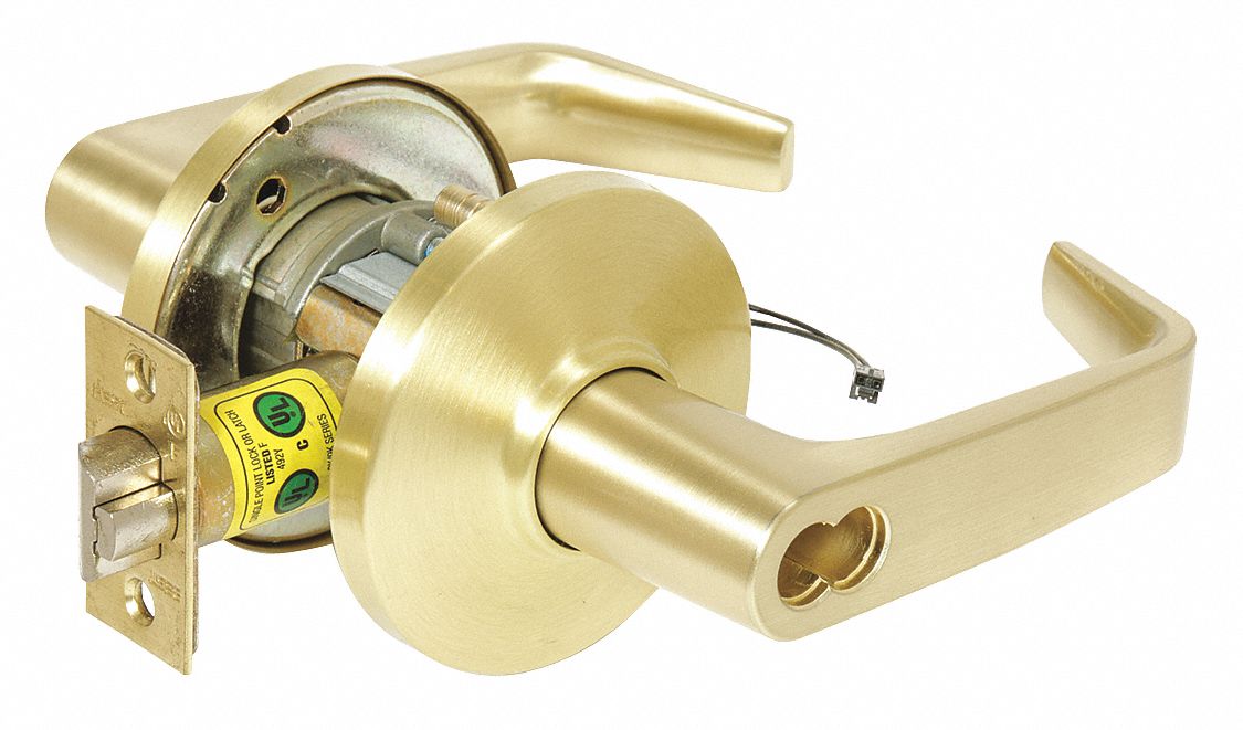 STANLEY SECURITY SOLUTIONS 9KW37DEU15DS3606 Lever,  Electrical,  Extra Heavy Duty,  Not Keyed,  Satin Brass,  2 3/4 in Backset,  Cylindrical