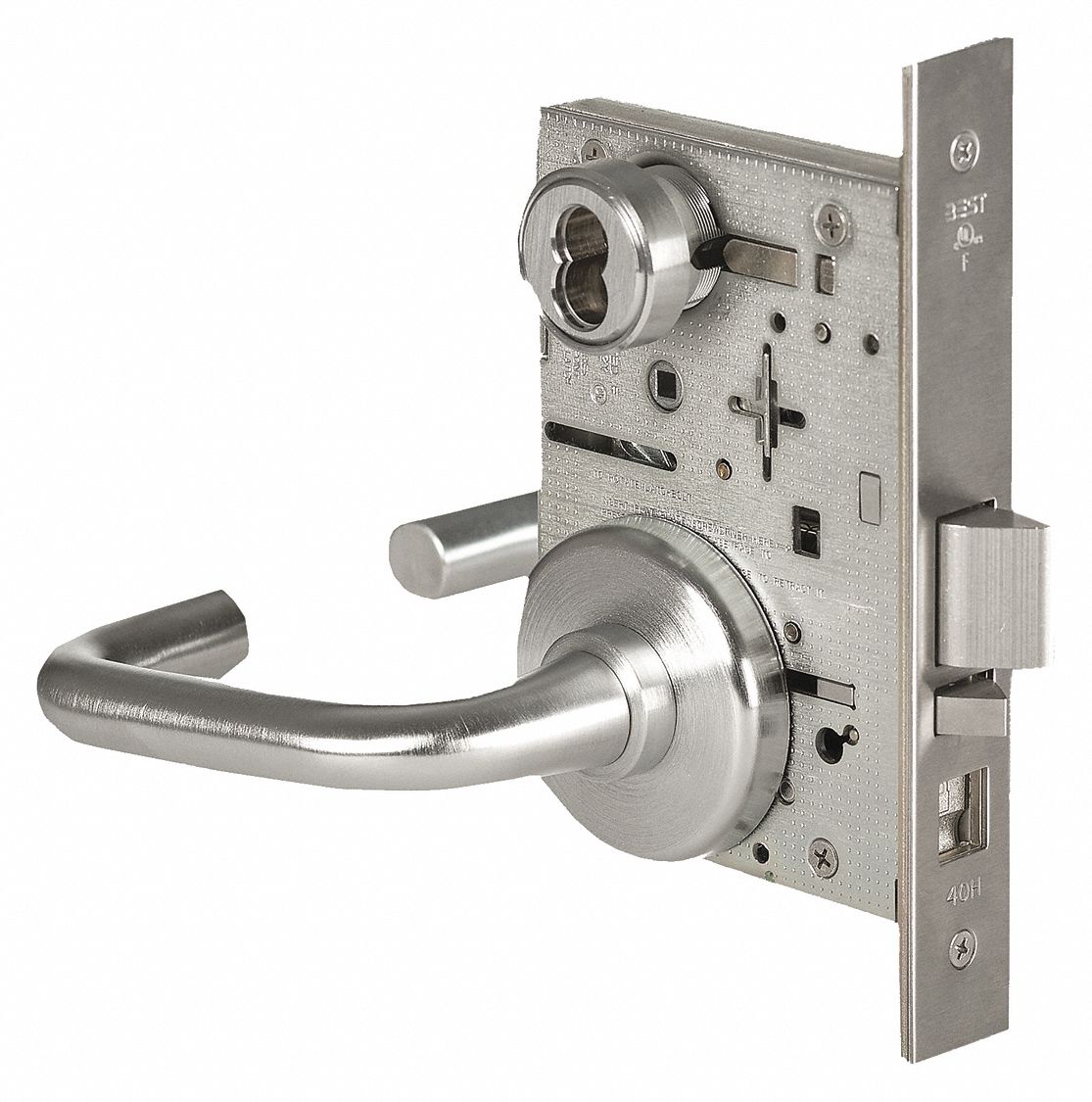 BEST 45H7AB3H626RHRB Door Lever Lockset,  Mechanical,  Heavy Duty,  Not Keyed,  Satin Chrome,  2 3/4 in Backset,  Mortise