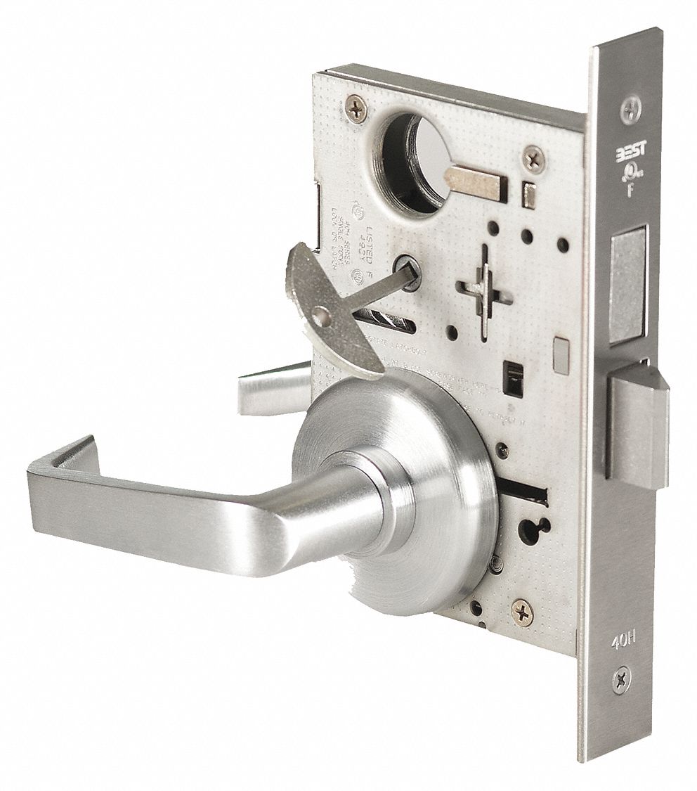 BEST 45H0L15H626LHVIN Mortise Lockset,  Mechanical,  Heavy Duty,  Not Keyed,  Satin Chrome,  2 3/4 in Backset,  Mortise