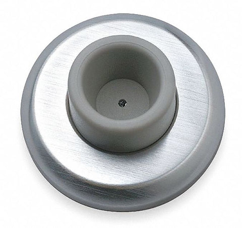 ROCKWOOD 409 US32D Steel,  Concave Door Stop,  Wall Mount,  2-1/2 in Base Dia.,  Satin Stainless Steel Finish