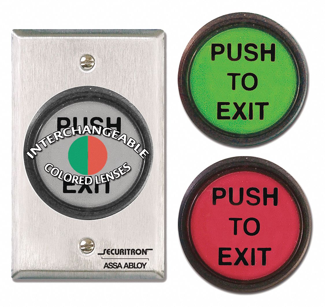 SECURITRON PB5E Push to Exit Button,  Single Gang,  4 1/2 in Height,  2 3/4 in Width,  Stainless Steel
