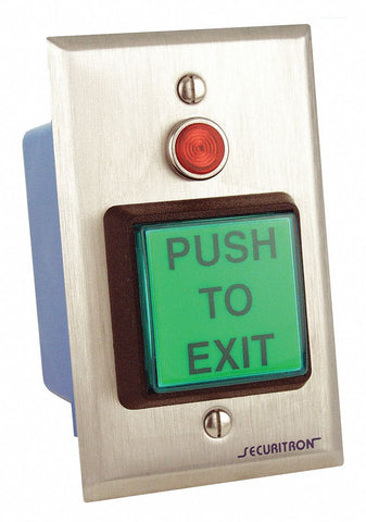 SECURITRON PB22 Push to Exit Button,  Single Gang,  4 1/2 in Height,  2 3/4 in Width,  Stainless Steel