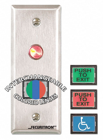 SECURITRON PB3N Push to Exit Button,  Narrow Stile,  4 1/2 in Height,  1 3/4 in Width,  Stainless Steel