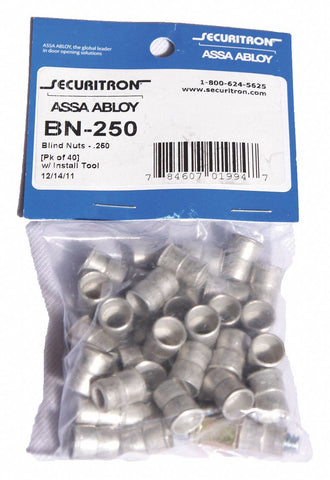 SECURITRON BN-250 Blind Nut, Steel, 40 Pack/Collapsing Tool