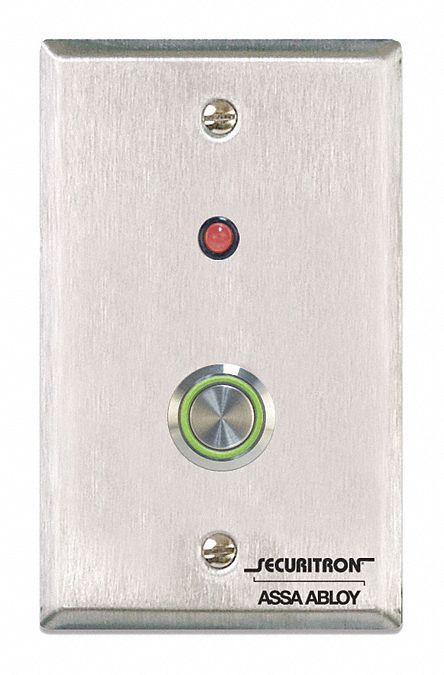 SECURITRON PB4L-2 Push to Exit Button,  Single Gang,  4 1/2 in Height,  2 3/4 in Width,  Stainless Steel