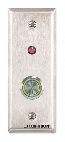 SECURITRON PB4LN-2 Push to Exit Button,  Narrow Stile,  4 1/2 in Height,  1 3/4 in Width,  Stainless Steel