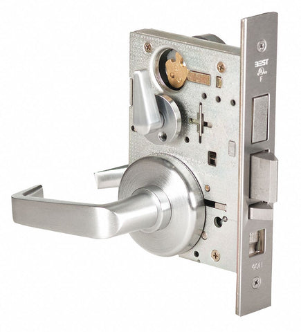 BEST 45H7AB15H626LHRB Door Lever Lockset,  Mechanical,  Heavy Duty,  Not Keyed,  Satin Chrome,  2 3/4 in Backset,  Mortise