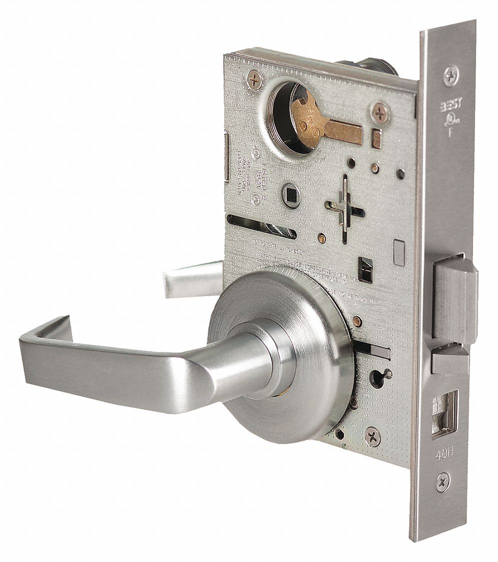 BEST 45H7T15H626RHRB Door Lever Lockset,  Mechanical,  Heavy Duty,  Not Keyed,  Satin Chrome,  2 3/4 in Backset,  Mortise