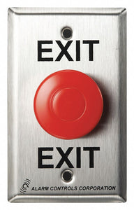 ALARM CONTROLS EB-1 Push Button,  Red Mushroom,  5 in Height,  2 3/4 in Width,  Plastic,  1-1/2 in Button Dia.