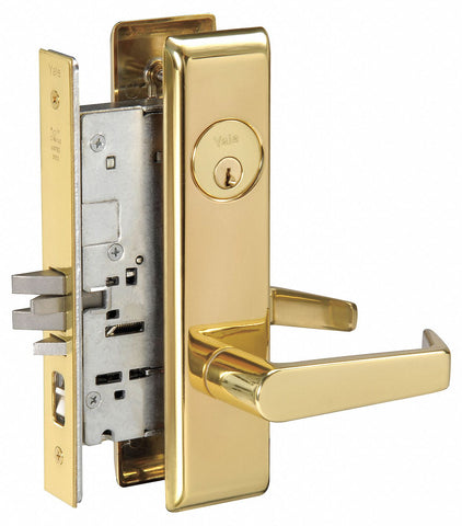 YALE AUCN8807FLX605 Mortise Lockset,  Mechanical,  Keyed Different,  Bright Brass,  2 3/4 in Backset,  Mortise