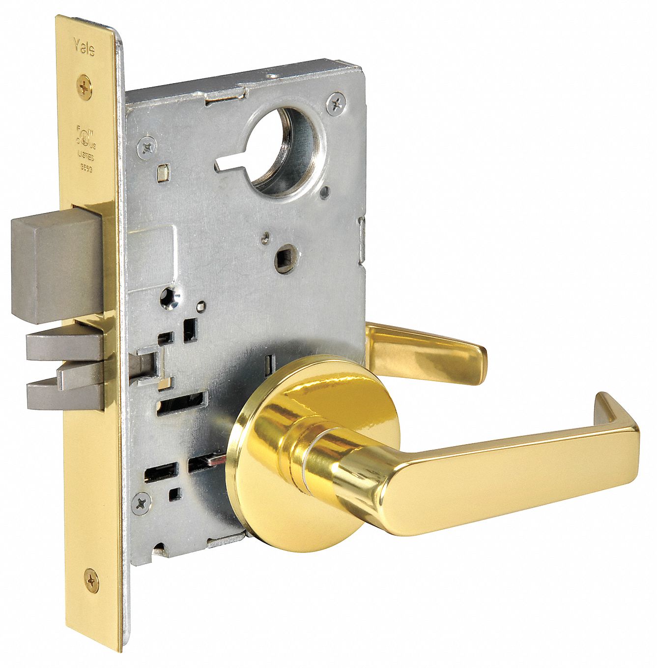 YALE AUR8802FL x 605 Heavy Duty Mortise Lockset,  Mechanical,  Not Keyed,  Bright Brass,  2 3/4 in Backset,  Mortise