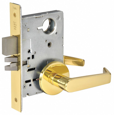 YALE AUR8802FL x 605 Heavy Duty Mortise Lockset,  Mechanical,  Not Keyed,  Bright Brass,  2 3/4 in Backset,  Mortise