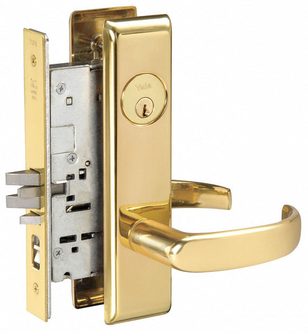 YALE PBCN8807FL X 605 Mortise Lockset,  Mechanical,  Keyed Different,  Bright Brass,  2 3/4 in Backset,  Mortise