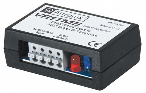 ALTRONIX VR1TM5 Plastic Power Conversion Module, 24VAC/VDC to 5VDC @ 1A Terminal with Black Finish