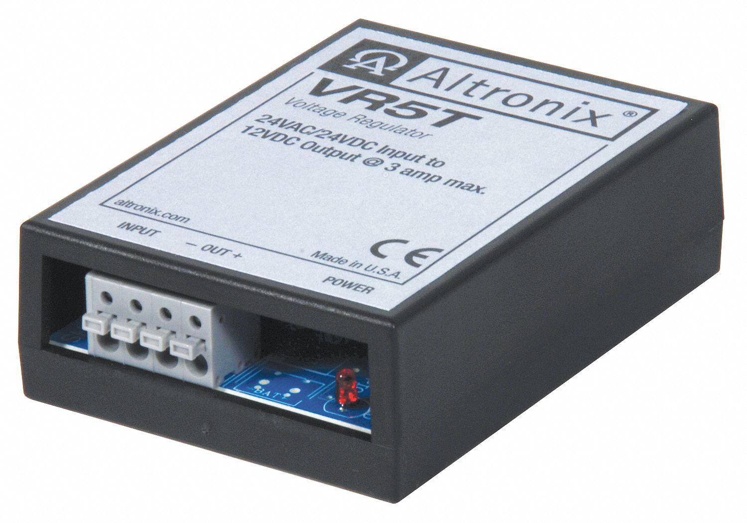 ALTRONIX VR5T Plastic Power Conversion Module, 24VAC/VDC to 12VDC @ 3A Terminal with Black Finish