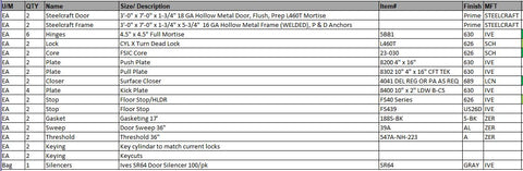 D2L 2 Frames, 2 Doors, 2 Sets Hardware - 50% Due Prior to Ordering & 50% Due Within 7 Days of Delivery - Tax Included